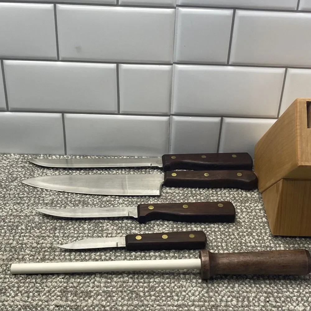Old‎ Homestead Knife Set 4 Knives Sharpener With Holding Block